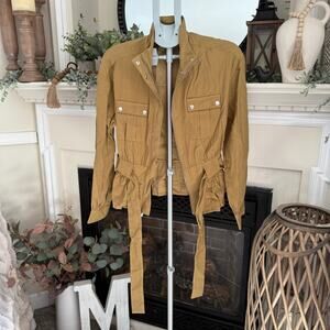 NWT Nine West Womens Solid Belted Utility Jacket Sergio Olive Sz M Zipper Front